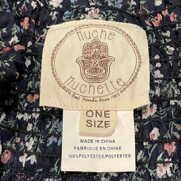 MUCHE MUCHETTE Off Shoulder Floral Tiered Mini Dress Navy Pink Size OS - Picture 8 of 9